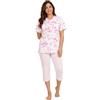 Leedya Pigiama Donna Leggero e Traspirante - Pinocchietto - 757 Fiori Rosa Tg XXL