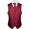 Enlision Gilet Uomo vino rosso Elegante Nozze Paisley Panciotto Jacquard Gilet da Abito Cravatta e Fazzoletto Set per Festa Sposa S