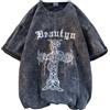 SHINsuke Maglietta gotica da uomo Y2K Grunge Cross Graphic Tees Dark Academia Punk Estetica Emo Alt Manica corta Baggy Top Shirt Estate