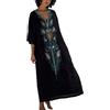 YouKD Caftano floreale ricamato Boho Beach Dress Bikini Coverups Accappatoi lunghi per le donne, D nero, Etichettalia unica