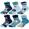 Queenshin 6 Paia di Calze Ragazzo Calzini Bambino con Modello Astronauta Blu Infantile Calzini Corti Regalo Morbido in 5-8 Anni Taglia 28-32