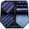 HISDERN Lotto 3 pezzi Cravatta da uomo Classica elegante Righe a quadri Cravatte in tinta unita e fazzoletto Cravatta in seta Set Cravatta per matrimoni Cravatta a quadri Set multipli