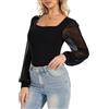 SHAPERIN Donna Body Manica a Sbuffo Eleganti Top con Scollo Quadrato Blusa Maniche Lanterna Bodysuit Maniche Lunghe, Nero, XL