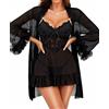 RSLOVE Set di lingerie sexy da donna, in pizzo, babydoll con vestaglia, 2 pezzi, camicia da notte