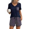 Demegimi Pigiama Donna Estivo in Cotone con Scollo a V Pigiami Set Due Pezzi a Righe con Pantaloncini e Coulisse Loungewear Fresco e Traspirante per Casa e Relax