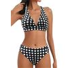 Rayson Costumi da Bagno Donna Scollo a V Triangolo Top Push-up Reggiseno Imbottito Cinturino Laterale Media Bottom Bikini Set Spiaggia Due Pezzi(Pois Neri,S)