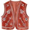 Suncadmious Gilet Vintage Ricamato da Donna in Velluto Floreale Boho Aperto Davanti Cardigan Corto Gilet (Rosso,XS)