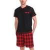 Litherday Pigiama Uomo Estivo Cotone Due Pezzi Pigiama Corto Uomo con Maglia Girocollo Tinta Unita e Pantaloncini Scozzesi con Coulisse e Tasche, Rossa, L