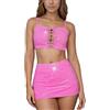 Adigau Set intimo da donna, in pelle sintetica, 3 pezzi, sexy, con spalline regolabili e perizoma con mini gonna Wetlook Outfits Clubwear, Rosa, M