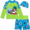 MASOCIO Costume Bagno Bambino Anti UV 3 Pezzi Maglietta Termica Nuoto Manica Lunga Pantaloncini Cappellino Bimbo Ragazzo Neonato Maglia Mare Piscina Asciugatura Rapida 7-8 Anni Multicolore 3