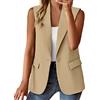 BOTCAM Gilet da donna senza maniche, elegante, tinta unita, corto, canotta con tasca, giacca estiva, slim fit, business, giacca solida/stampa, cardigan da donna, gilet sportivo, Beige1, XXL
