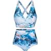 Svanco Costume da Bagno Due Pezzi Donna Top Bikini Incrociato Slip A Vita Alta E Increspato Set Bikini Push Up Donne Costumi da Bagno Blu S
