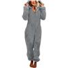 Vhersily Pagliaccetto in Peluche da Donna Pigiama Intero Pile di Corallo Tuta Maniche Lunghe Tutina Cerniera Felpe con Cappuccio Indumenti Notte Invernale Intera Comodo Manica Lunga Pigiamone Set