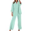 Meaunzyl Completo Donna Elegante Casual Cotone E Lino Pantalone Lungo Estivo Tuta Elegante Tinta Unita Larghi Camicia + Pantaloni Palestra Curvy Set Due Pezzi Comodo Primavera Maniche 3/4 Set Spiaggia