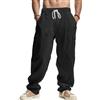 PADOLA Pantaloni Uomo Cotone Lino Cargo Spiaggia Tasca Multipla Vita Regolabile Coulisse Casual Chino Lungo Estivo per Mare e Viaggio(XXL,Nero)