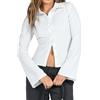 LYSINK Camicetta da donna a righe con bottoni, autunnale, a maniche lunghe, con volant, colletto con risvolto, vestibilità aderente, streetwear, B-a-bianco, S