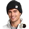 GoSkala Cappello Lana Merino, Berretto Uomo Donna Invernale, Beanie in Maglia Termica, Nero
