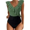 CEWIFO Costume Intero Donna Brasiliana Costumi da Bagno da Donna snellenti Carini con Volant e Scollo a V per Nuoto Mare Piscina Eleganti Modellanti Taglie Forti Intimo Rosso Capodanno Donna
