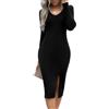 Generic Abiti Lunghi Autunnali da Donna 2025, Abito in Maglia Aderente a Maniche Lunghe, Scollo a V, Abiti Midi in Maglia trecce con Spacchi e Cintura