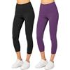 Merry Style Leggings Donna 3/4 Pantaloni Capri Morbidi e Confortevoli Leggins Donna in Cotone Traspirante Elastici e Delicati sulla Pelle Sensibile (2 Pack) MS10-199 (Nero/Viola, XS)