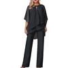 Generico Tuta Donna Elegante Cerimonia 2 Pezzi Completi di Pantaloni a Gamba Larga Moda Vestito Casual Completi Comode Tinta Unita Set Completo Curvy Playsuit Chic per Matrimoni e Feste