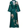 EORUBE Kimono Lungo Accappatoio Donne Cover Up Stampa Floreale Raso Indumenti Da Notte Accappatoio di Seta Addio al Nubilato Accappatoio (Verde scuro - Brezza al crepuscolo)