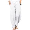 YAOBAOLE Pantaloni Uomo Lino E Cotone Pantaloni Tela Estate Pantaloni Relax Yoga Leggeri Regular Cintura Elastica, bianco, M