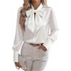 HESYSUAN Camicie da donna in raso con collo a fiocco, eleganti camicette di seta a maniche lunghe casual ed eleganti per business e lavoro da donna 2025, bianco, L