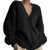 Generisch Cardigan da donna autunno cashmere maglione - Morbido cardigan in lana cardigan con bottoni peluche aperto davanti a maglia tinta unita morbido cardigan corto per donna, #05 nero., S
