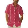 FENXIXIONE Mens Maniche Corte Guayabera Camicie Button Down Cubano Casual Camicie Messicane Estate Spiaggia Matrimonio Lino Top (Rosso,5XL)