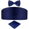 DonDon set di 3 pezzi da uomo, contenente fascia da smoking, papillon e fazzoletto da taschino, tutti dello stesso colore per occasioni festive - blu scuro