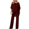 Generico Tuta Donna Elegante Cerimonia 2 Pezzi Completi di Pantaloni a Gamba Larga Moda Vestito Casual Completi Comode Tinta Unita Set Completo Curvy Playsuit Chic per Matrimoni e Feste