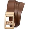 LEACOOLKEY Cintura automatica da donna, in pelle, regolabile, senza fori, per jeans, pantaloni con fibbia scorrevole dorata, larghezza 3 cm, Caffè chiaro, XL Passt Taillengröße 101-117 cm