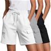 Neer Confezione da 3 Pantaloncini Cargo da Donna, in Vita Elasticizzata, con Coulisse, Lunghezza al Ginocchio, Stile Casual, con Tasche Cargo