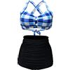 Viloree Rockabilly Costumi da Bagno Donna Push Up Costumi da Mare Due Pezzi Vita Alta per Donna Bikini Set Blu & Quadri 3XL