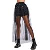JasGood Gonna da donna 2 in 1 in rete trasparente, gonna in tulle nero con paillette con pantaloncini glitterati a vita alta maxigonna per streetwear, clubwear e festival musicali, S