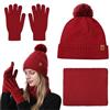 Qzakce Sciarpa Guanti Cappello per Donna 3 Pezzi Inverno Caldo Cappello di Bobble con Sciarpa a Maglia e Touch Screen Guanti per Sport all'aperto Sci Regalo di Natale, Rosso