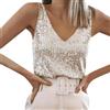 WWricotta Top da sera con paillettes, scollo a V, spalline, donna, perfetto per feste e eventi/A