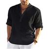 PADOLA Camicia in Lino Uomo Camicie Slim Fit Elegante Bianco Camicia Estiva Estate Maniche Lunghe Casual(3XL,002 Nero)