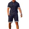 Osheoiso Tuta Uomo Sportiva 2 Pezzi Polo Camicia Maniche Corte + Pantaloncini Estiva Uomini Moda T-Shirt Set Completo Vitange Tops Maglietta Jogging Corso Palestra C Marino L