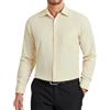 HISDERN Camicia Uomo Elegante Beige Camicie da Uomo Manica Lunga di Cotone Regular Fit Formale Tinta Unita No Stiro con Taschino Champagne L