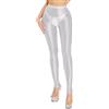 Maeau Collant da donna oleoso lucido, leggings skinny, sexy, a vita alta, per yoga, taglia S-L (Asie M-XL), bianco, M