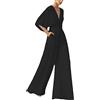 Vagbalena Tuta da Donna Sexy Profonda con Scollo a V largo Vita Senza Maniche a Vita Alta Ampia Pantaloni da Sposa Tuta da Sposa Abbigliamento da Lavoro Tascabile (Nero,XL)