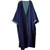 NFYM Donne Autunno Primavera Allentato Kimono Duster Tie Front Doppio Strato Cotone Lino Trench Cappotto Plus Size Capispalla, Blu, Taglia unica Più