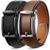 BULLIANT Cintura Uomo 2 Pezzi, Cintura Uomo Pelle Cricchetto Automatica Fibbia 35mm,Trim Regolabile per Adattars(Nero/Tawny,115cm/32-38 vita regolabile)