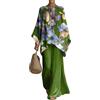 Gienslru 2 Pezzi Tuta Donna Complete Elegante Lino Estivo Boho Chic Top Kaftano Vintage e Pantaloni Gamba Larga Tute Curvy Completo Cerimonia Leggero Taglie Forti Spiaggia Vacanze Primaverile Set