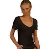 Clessidra Maglia Donna Manica Corta in Lana Merino Seta Made in Italy, Scollo a V, Maglia Intima, Camiciola, Maglietta Manica Corta, Lana Seta, Maglia Donna, Lana E-8211 (3, Nero)