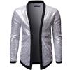 Darringls Shiny Gold Paillettes Blazer Giacca da uomo Cardigan da uomo Giacca invernale blazer night club leggero lucido discoteca festa DJ palcoscenico cantante danza spettacolo costume, argento, XL