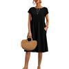 YKDLLF Vestito Donna Estivo Abito Lungo Girocollo Scollo Vestiti con Manica Lunghi Rotondo a Maniche Corte Casual Abiti Cotone Tinta Unita Lunghezza Oltre Il Ginocchio Casual da Donna Vestito Mare