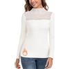 WOWENY, maglia termica a maniche lunghe da donna, con scollo a montante, in pile, con pizzo, elegante, calda, maglione a collo alto, sottogiacca per autunno e inverno, avorio, S